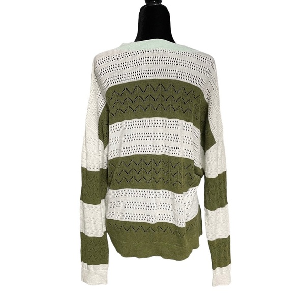 Talbots Green & White Mint Striped Cotton Linen Blend Cardigan Sweater - Picture 9 of 10